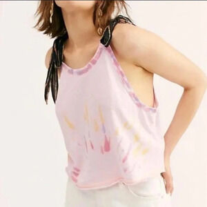 Free People Pink Light Tie-Dye Koa Ribbon Tie Cropped Tank size S‎